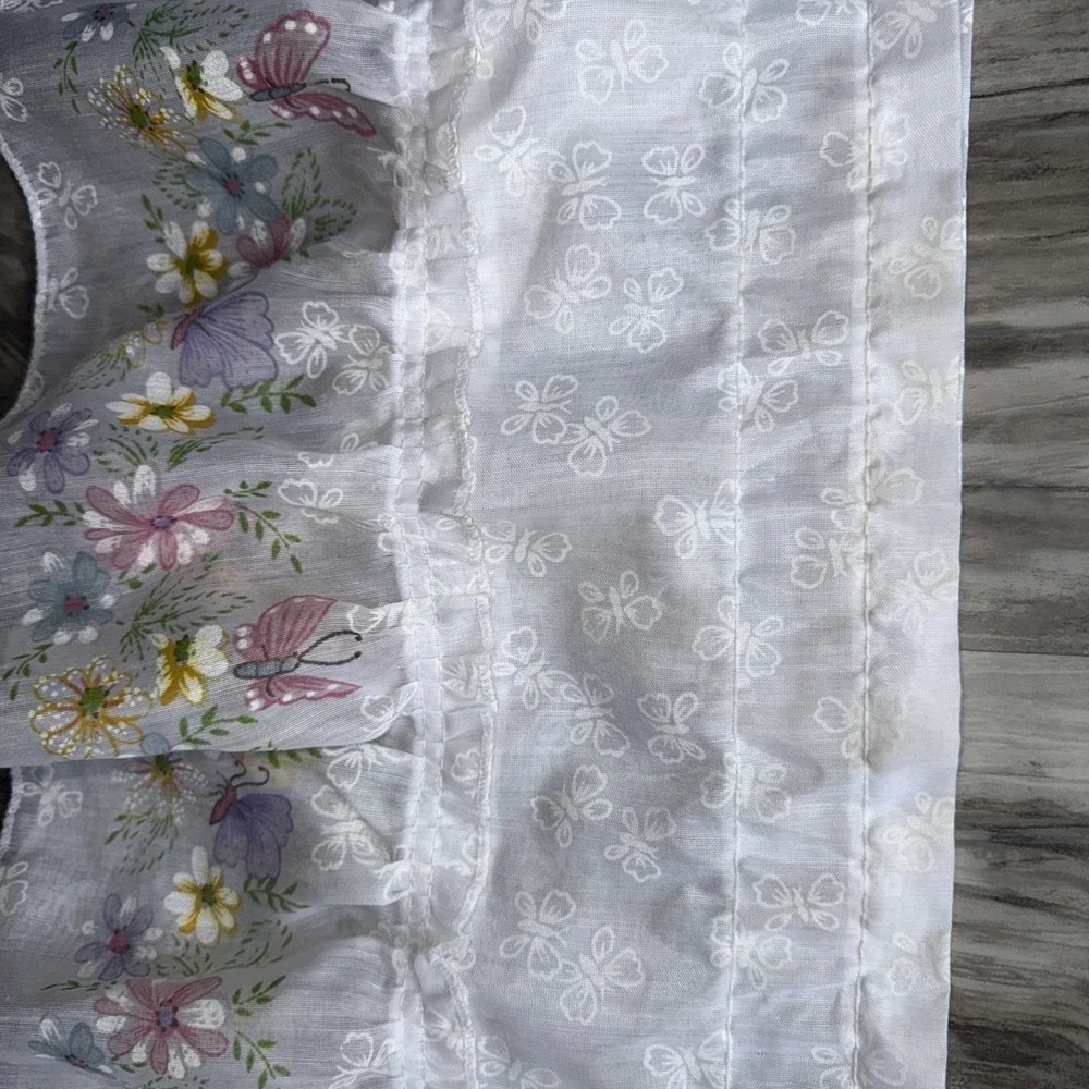 VTG KK Home Innovations Pair White Window Curtain Panels Floral Butterfly 48X11